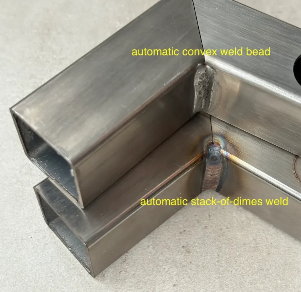 High-quality stainless steel welds with convex weld bead and stack-of-dimes appearance